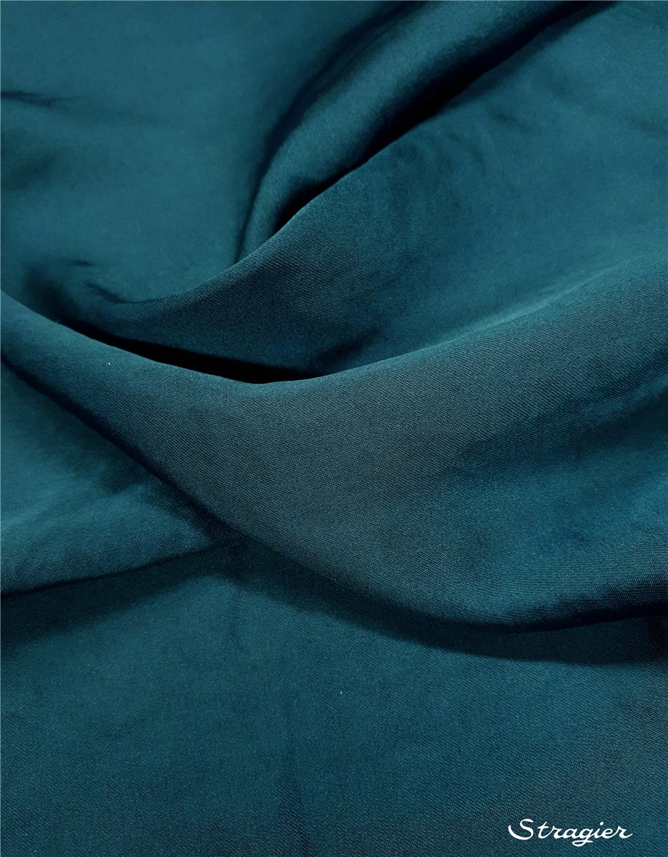 Crêpe Satin lavé - fluide - uni - Bleu Canard