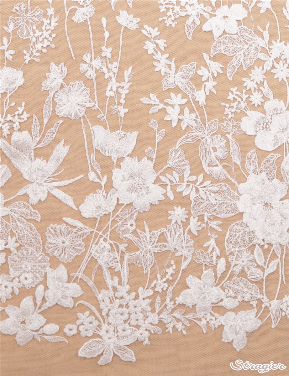 Tulle fin brodé pailleté - Celestia - Porcelaine Stragier 