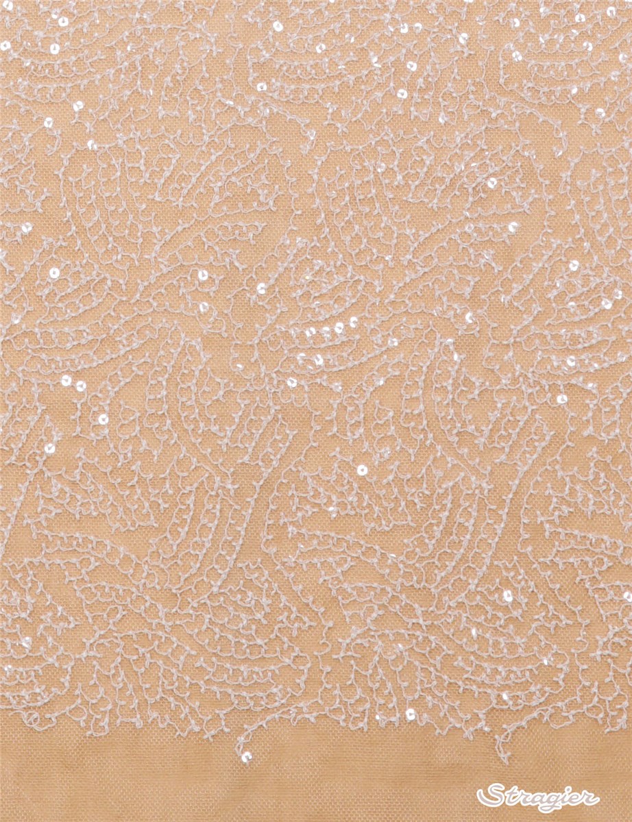 Tulle fin brodé pailleté - Stella - Porcelaine Stragier 