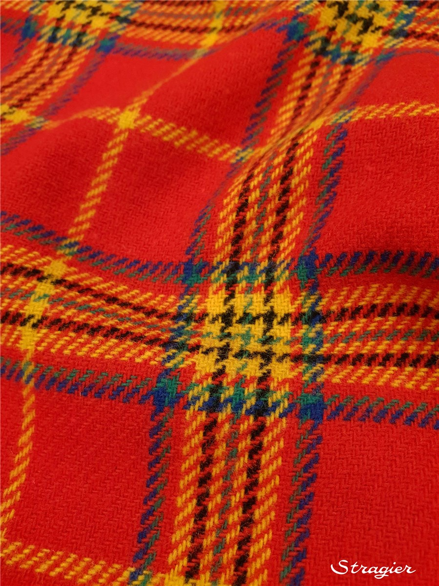 blended Wool Fabric - Carreaux - Rouge-Moutarde