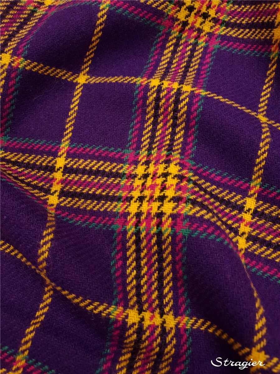 blended Wool Fabric - Carreaux - Violet-Moutarde