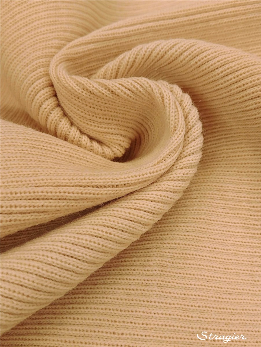 Knitted Fabric - medium- 3mm Rib - uni - Beige Miel - 80 cm