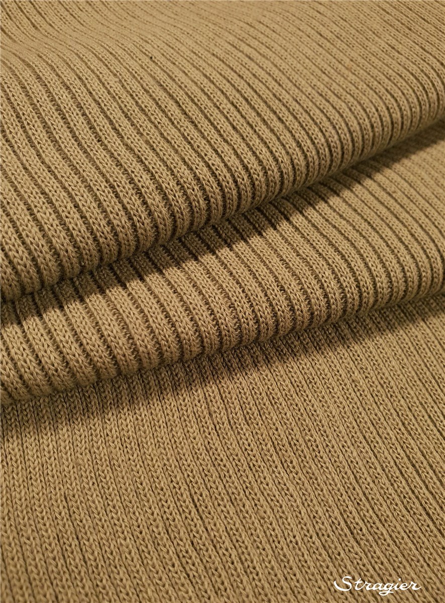 Knitted Fabric - medium- 3mm Rib - uni - Beige Kaki - 80 cm