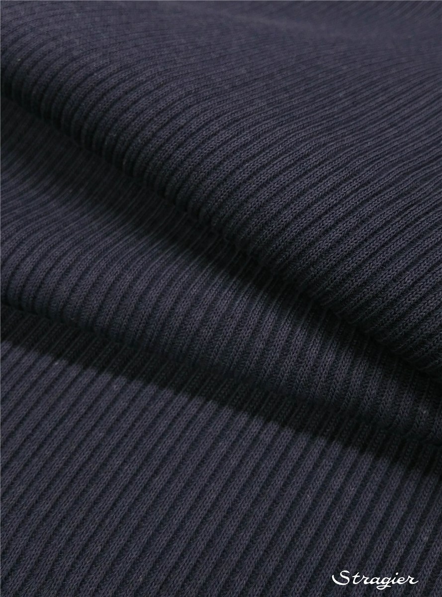 Knitted Fabric - medium- 3mm Rib - uni - Bleu Acier - 130 cm