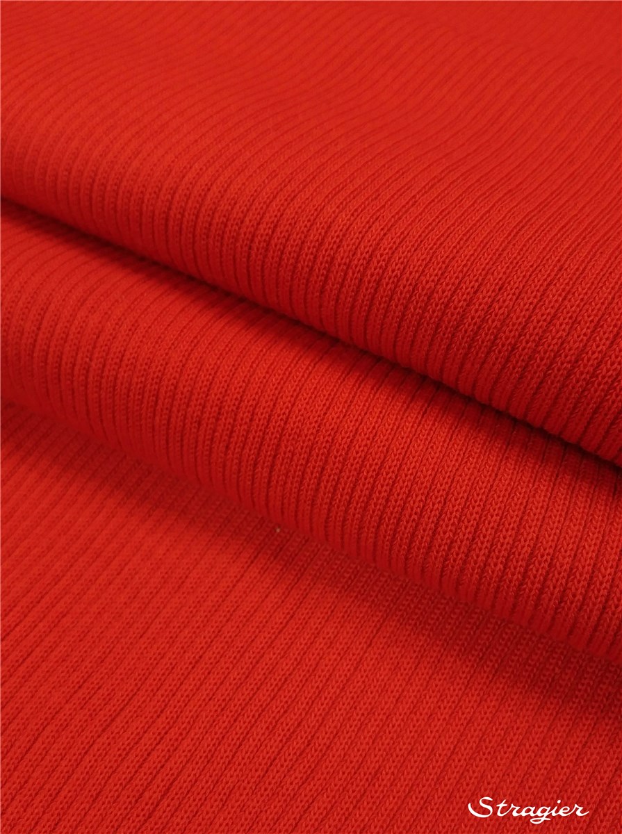 Knitted Fabric - medium- 3mm Rib - uni - Rouge - 90 cm