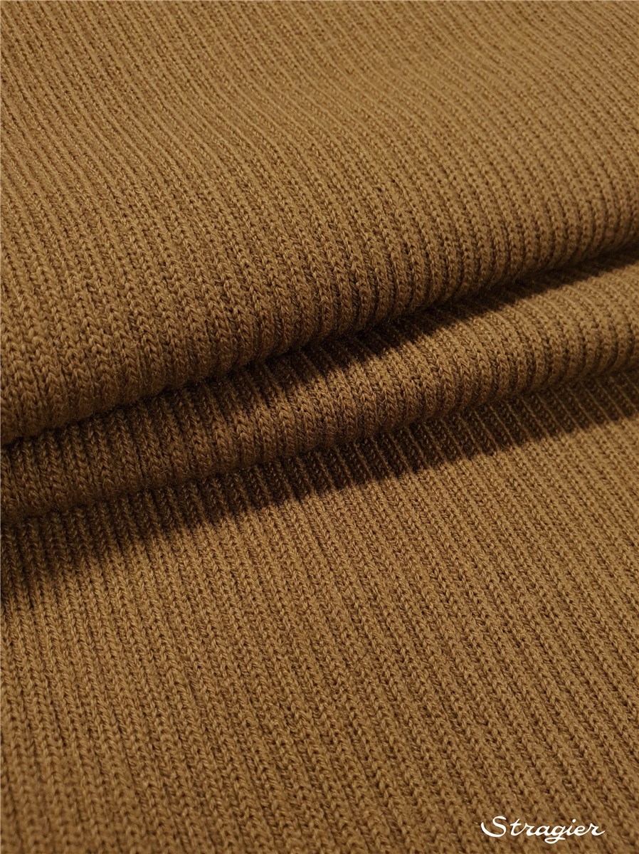 Knitted Fabric - medium- 3mm Rib - uni - Havane - 35 cm