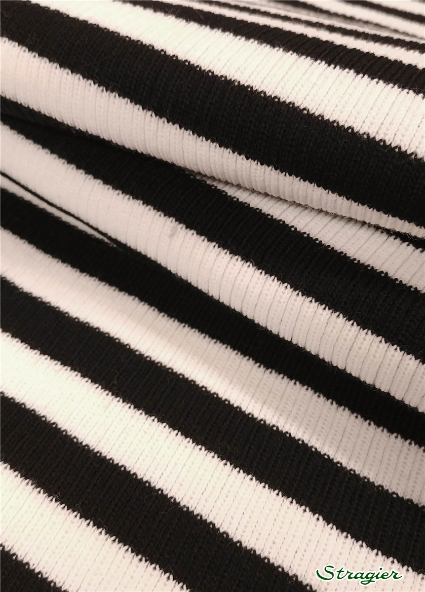 Knitted Fabric - medium- 3mm Rib - Rayures - Noir-Blanc - 80 cm