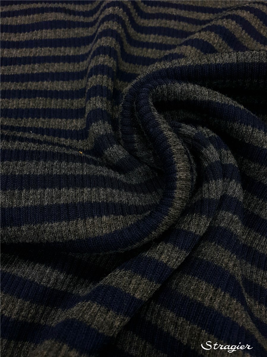 Tricot - léger - Côte 3mm - Rayures - Marine-Graphite - 90 cm