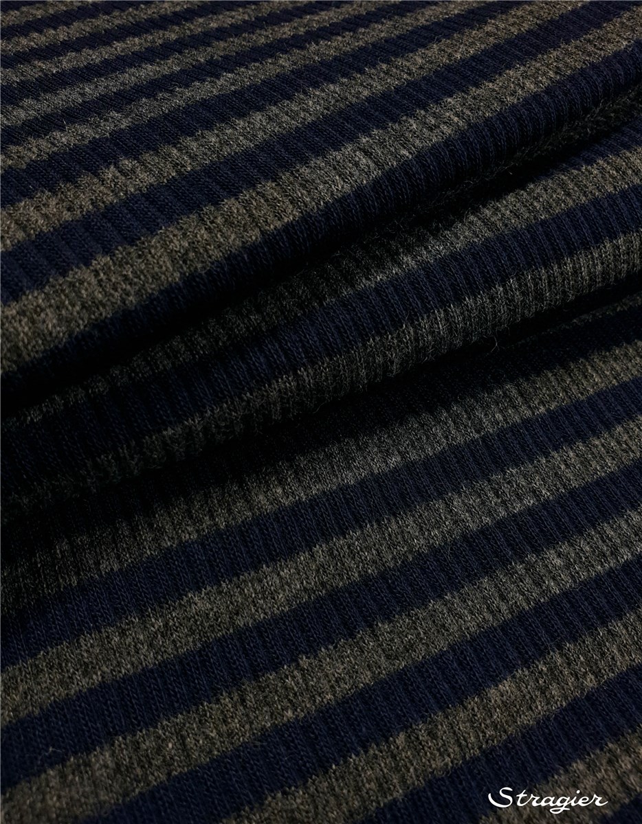 Tricot - léger - Côte 3mm - Rayures - Marine-Graphite - 90 cm