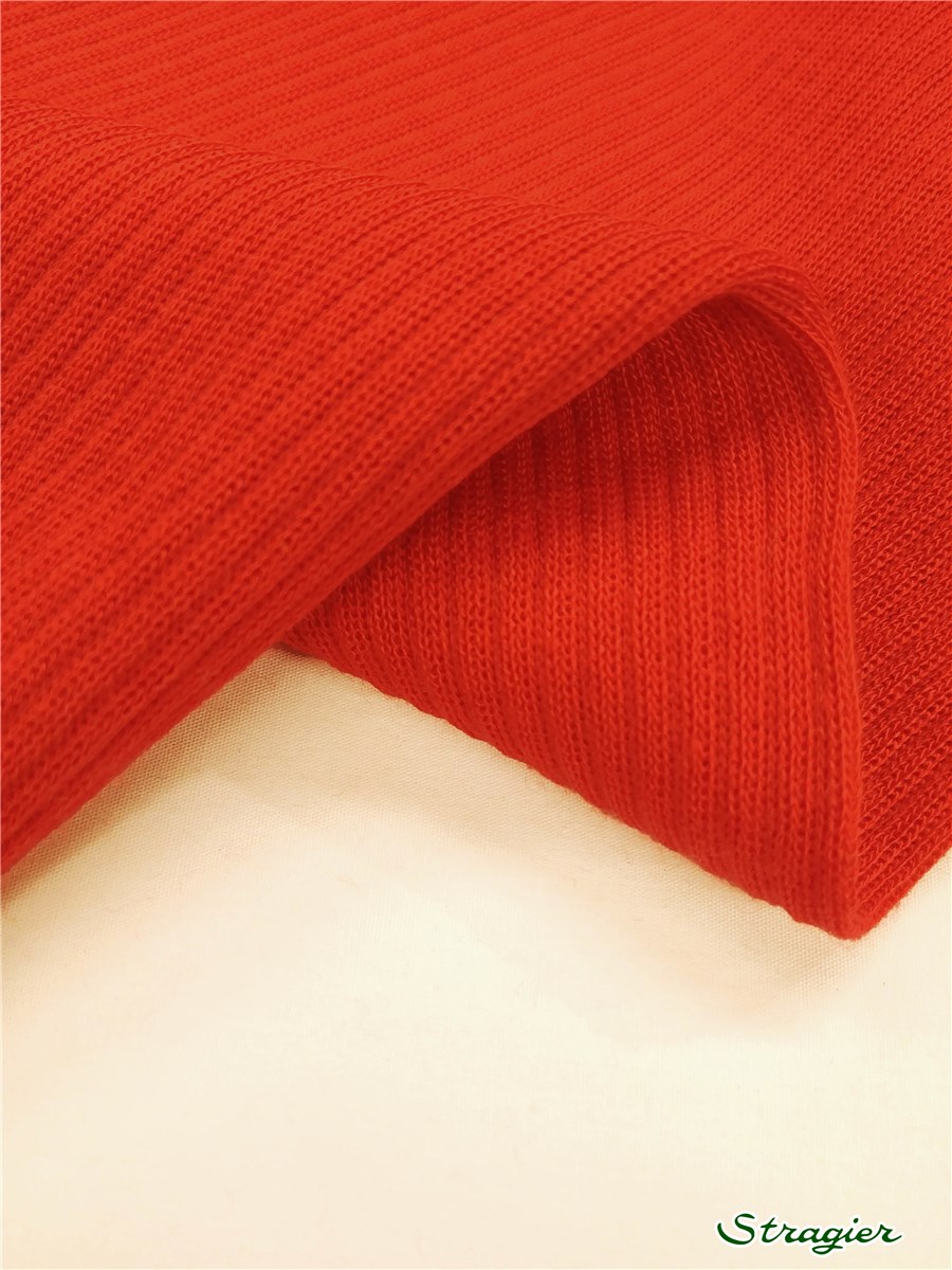 Knitted Fabric - smooth - 3mm Rib - uni - Rouge Carmin - 100 cm