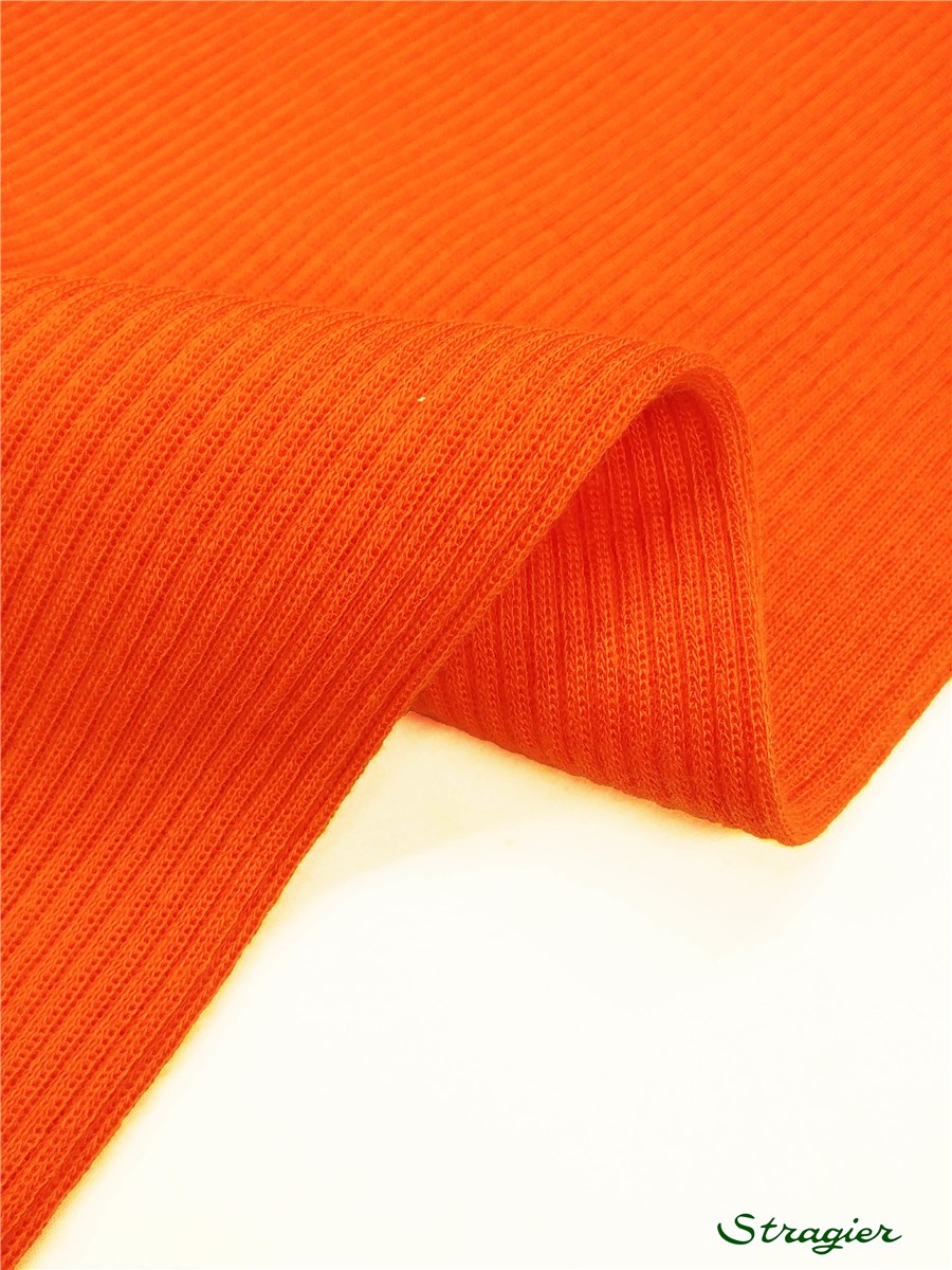 Knitted Fabric - smooth - 3mm Rib - uni - Orange - 110 cm