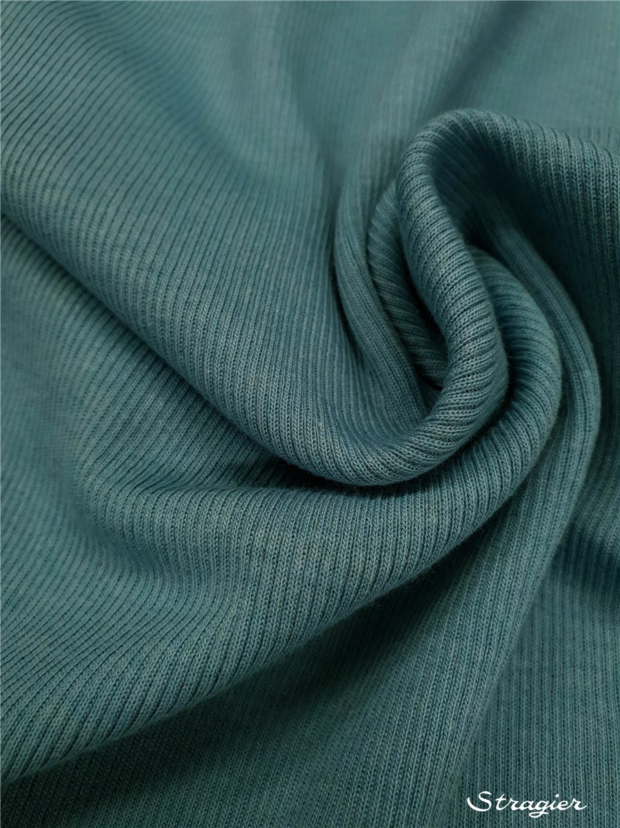 Knitted Fabric - smooth -  1mm Rib - uni - Turquoise Grisé - 90 cm