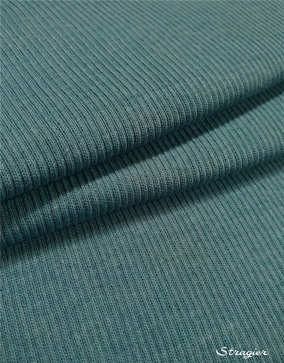 Knitted Fabric - smooth -  1mm Rib - uni - Turquoise Grisé - 90 cm