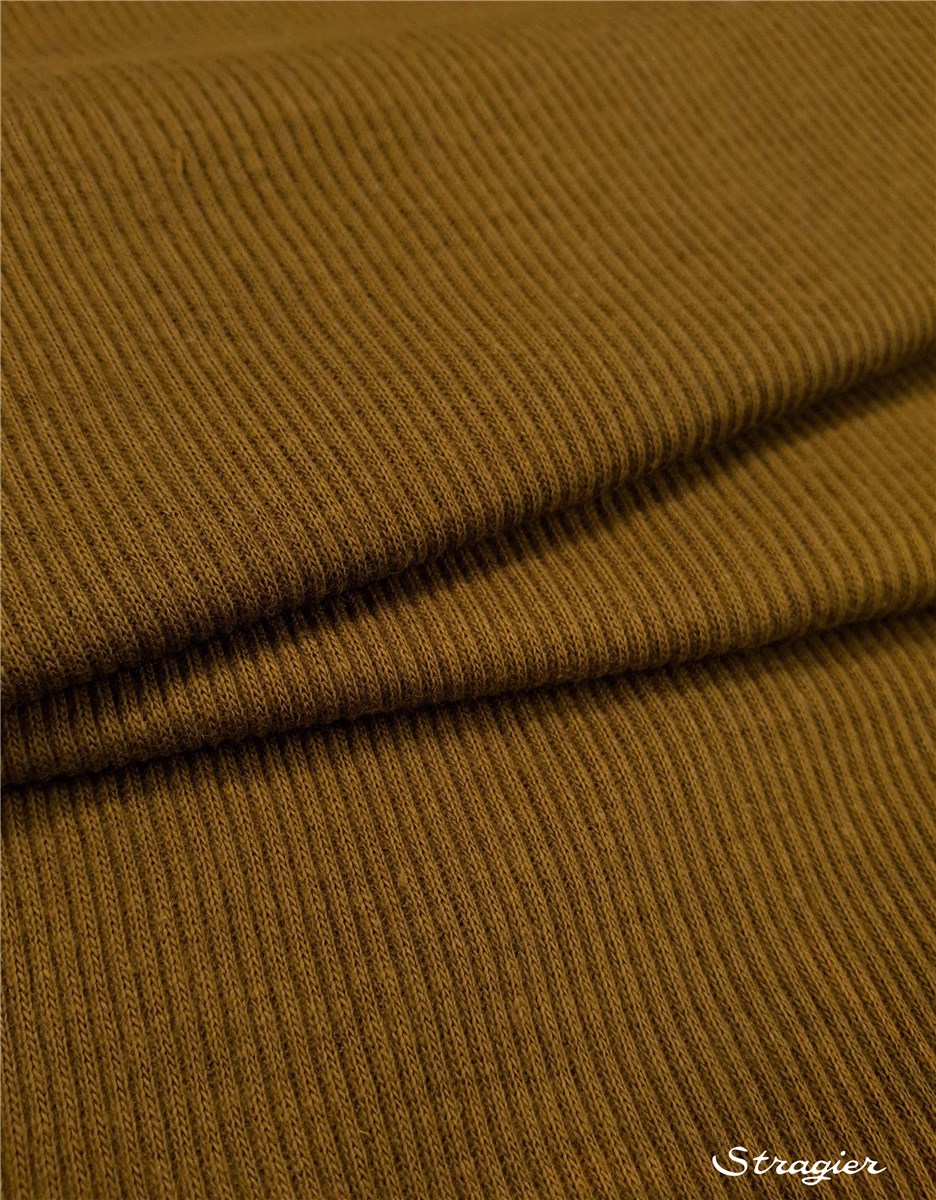 Knitted Fabric - smooth - 1mm Rib - uni - Olive-Ocre - 60 cm