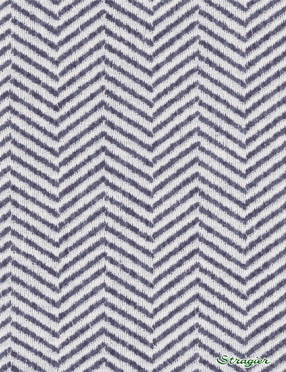 Tissu Chenille - Chevrons - Bleu Acier & Blanc