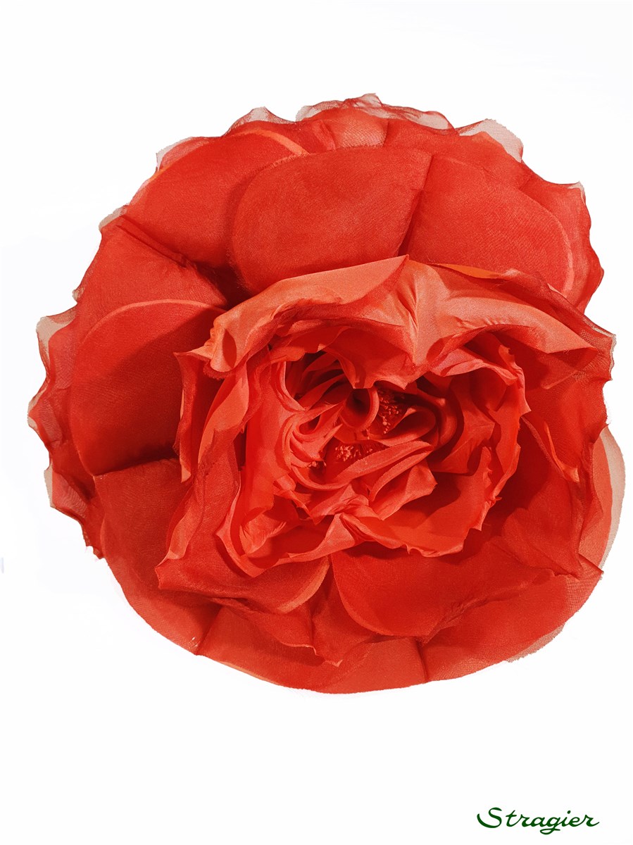 Fleur en Soie - faite main - Rose 4 - Rouge Valentin - 26 cm