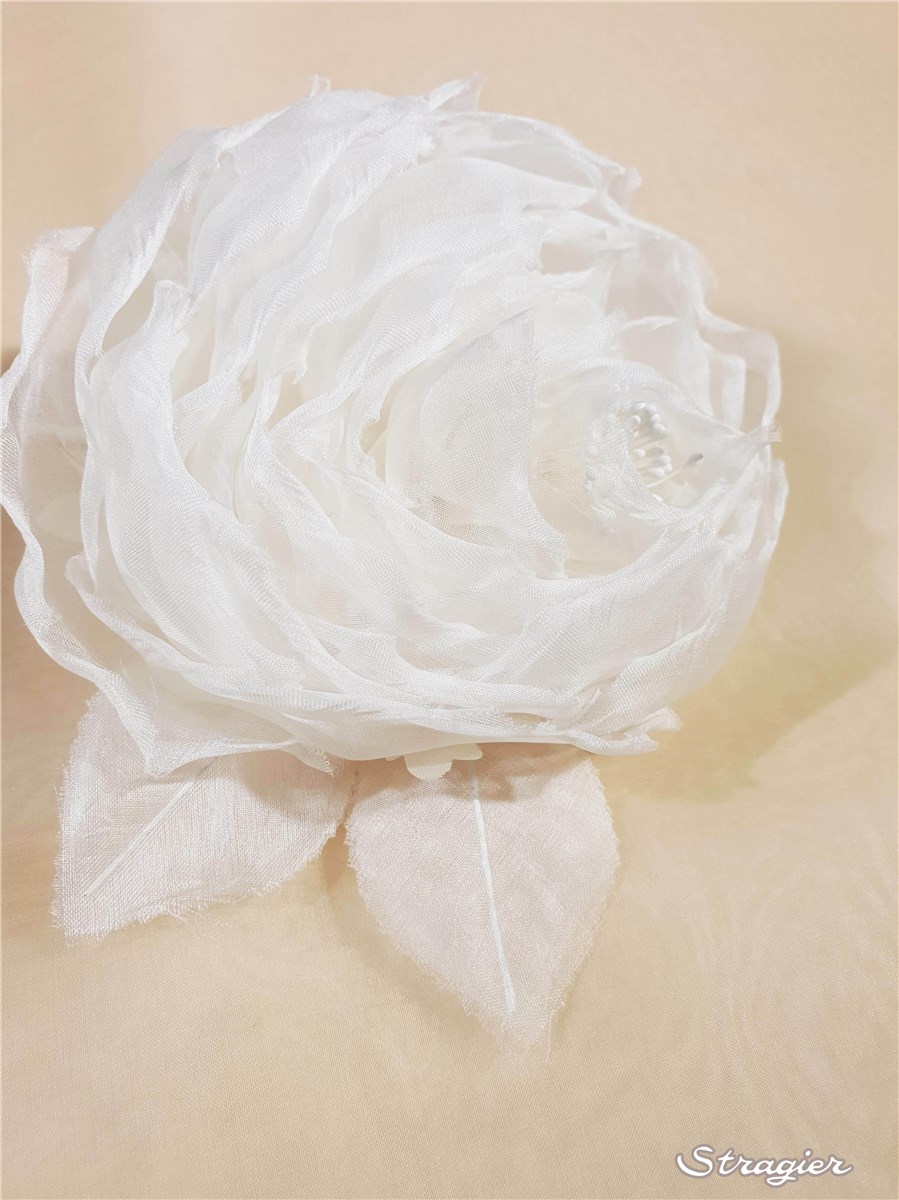 Fleur en Soie - faite main - Rose 3 - Ivoire clair Stragier - 11 cm