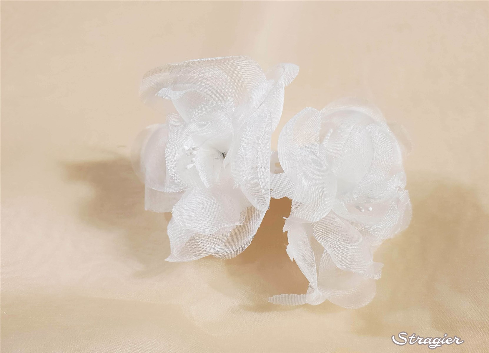 Fleur en Soie - faite main - Rose 5 - double - Ivoire clair Stragier - 6 cm