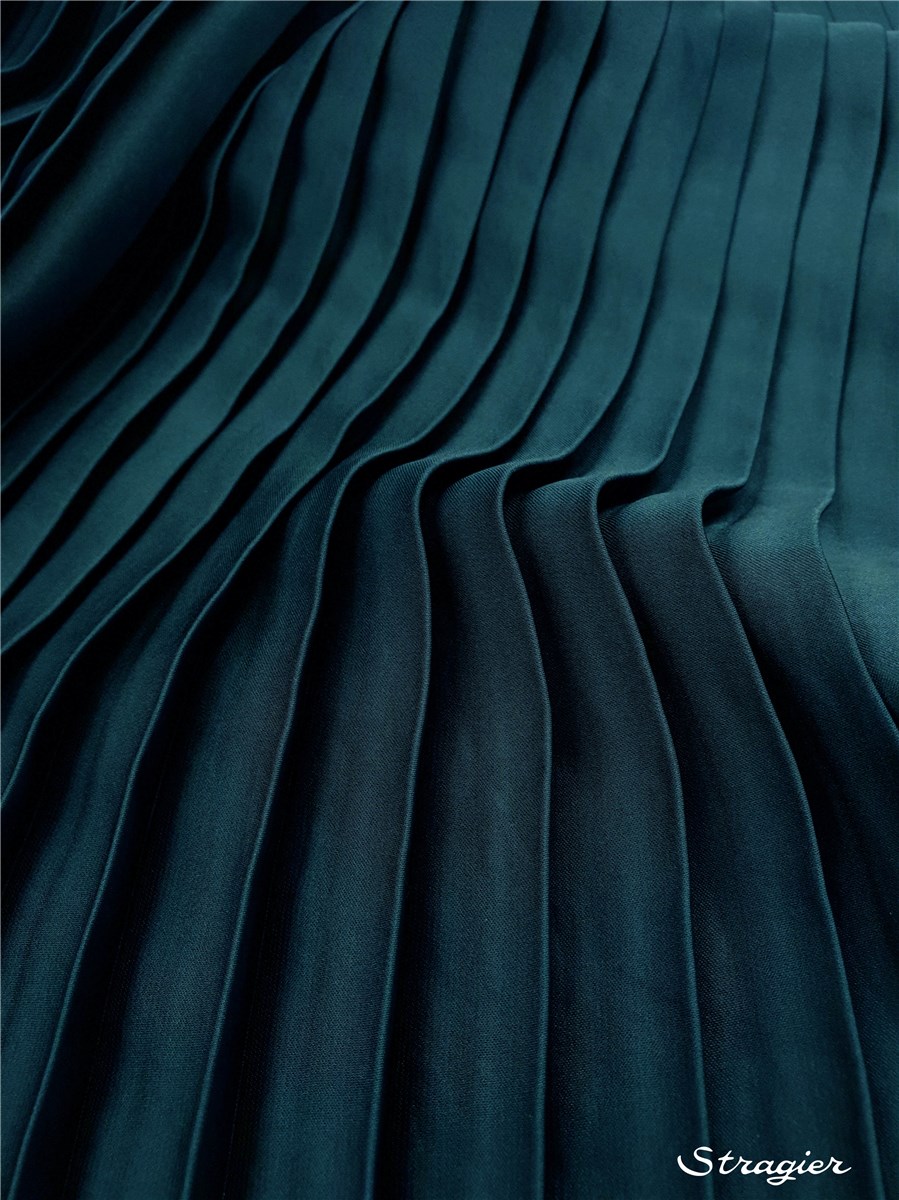 Panneau Plissé - Satin lavé - uni - Bleu Canard - 140 cm
