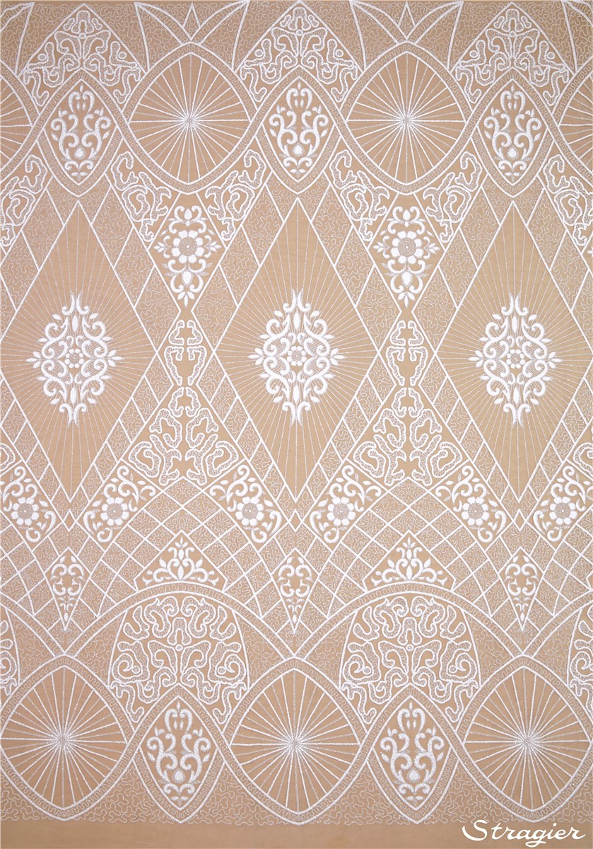 Tulle fin incrusté de mini Perles et micro Paillettes - Roi Soleil - Porcelaine-Diamant 