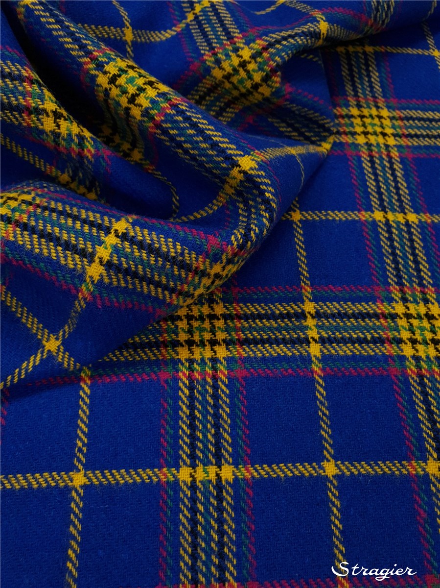 Lainage mélangé - Carreaux - Bleu Roi 