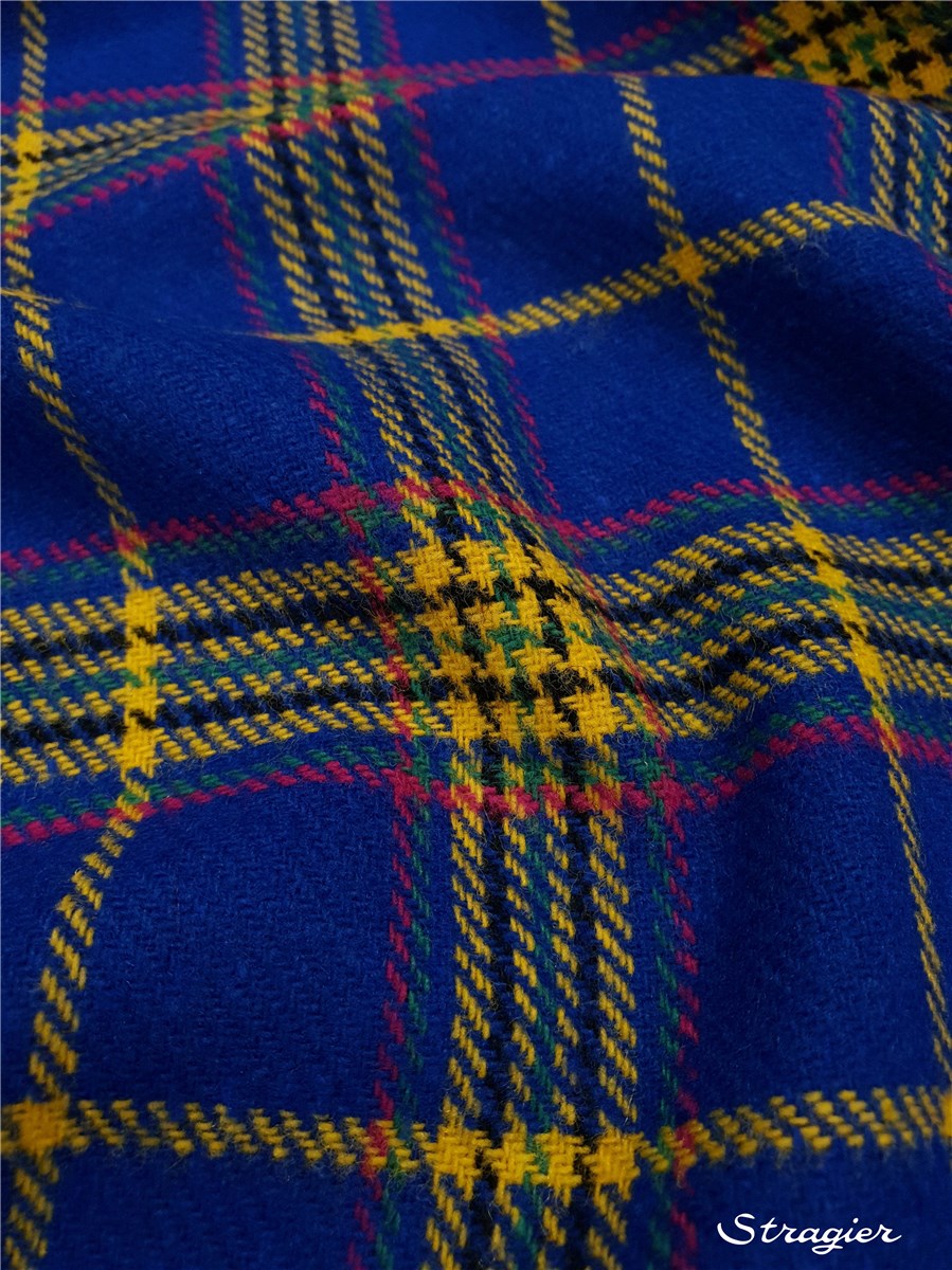 blended Wool Fabric - Carreaux - Bleu Roi