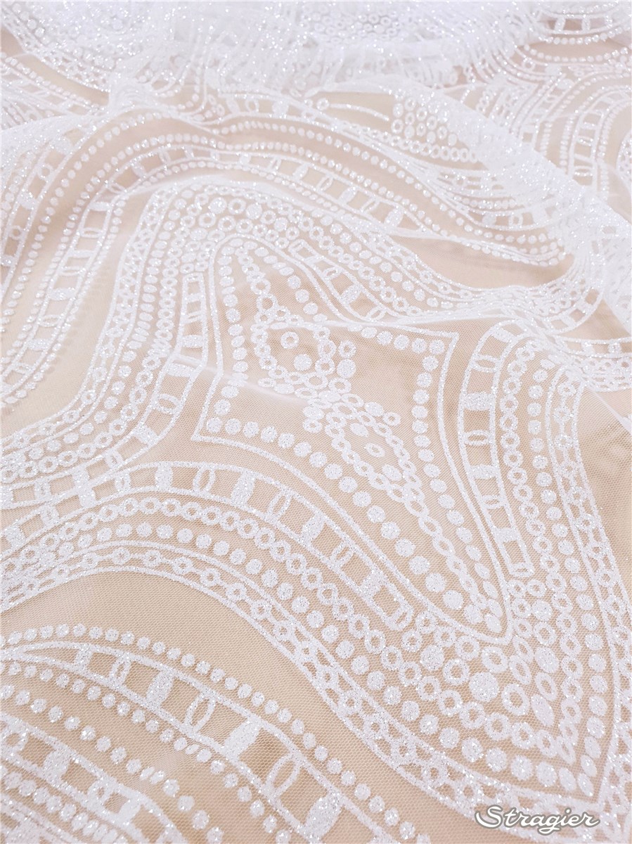Tulle fin incrusté de micro Paillettes - Timelinette - Porcelaine-Diamant