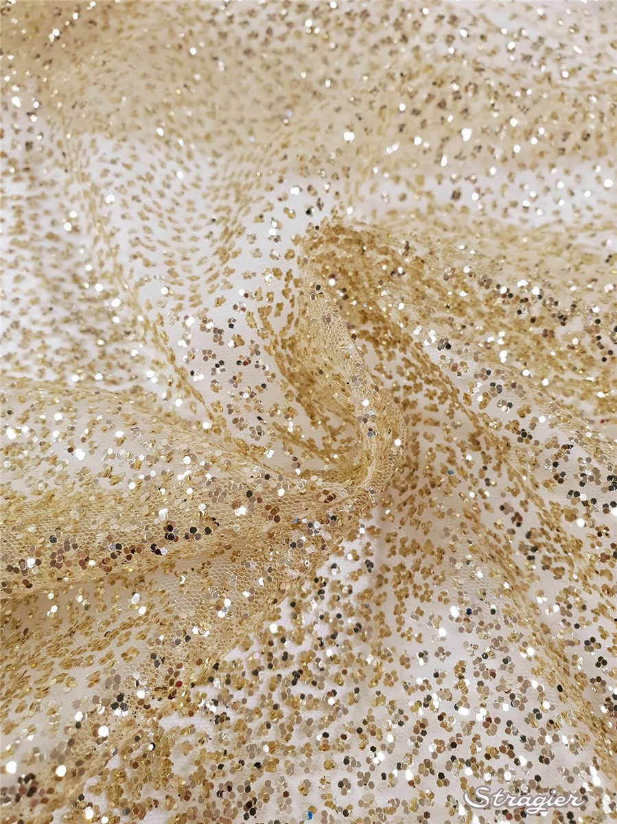 Tulle fin incrusté de micro Paillettes - Progressif - Light Gold 