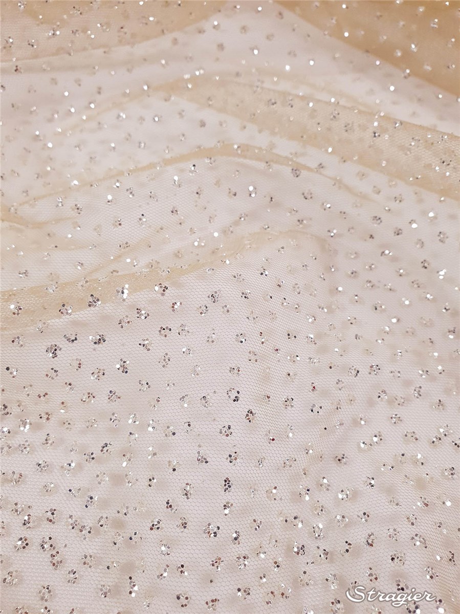 Tulle fin incrusté de micro Paillettes - Progressif - Nude-Platine 