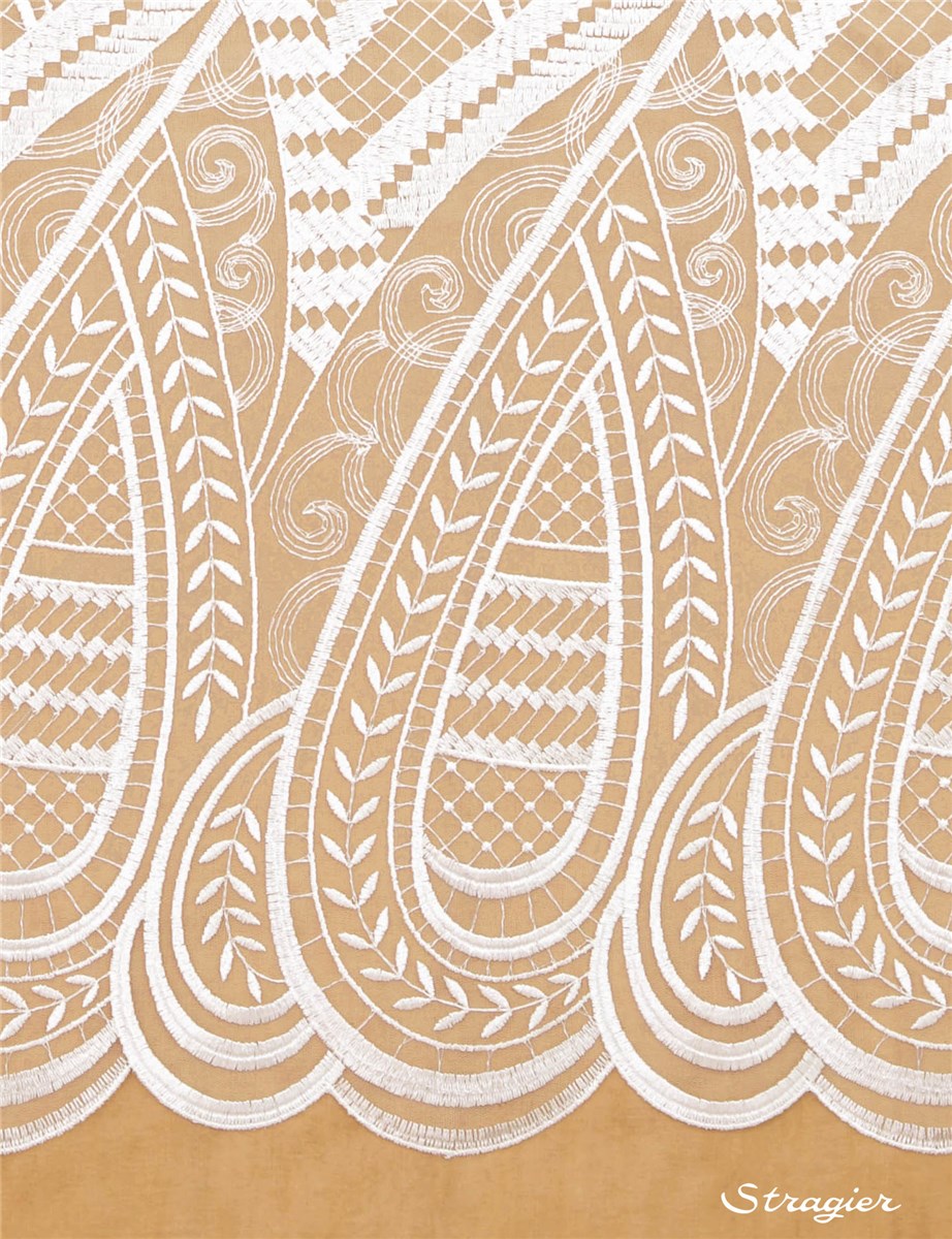 Broderie sur tulle fin - matte - Ferillia - Porcelaine Stragier - 135 cm