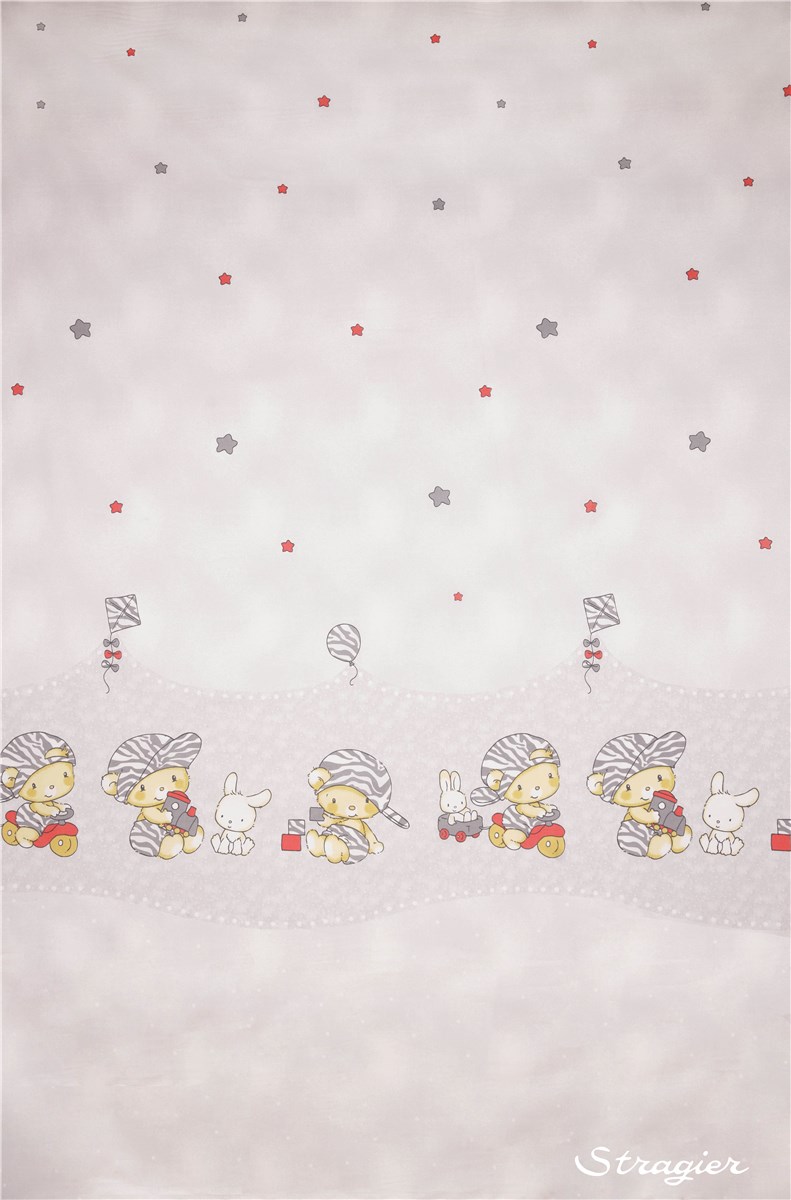 Popeline de Coton - Robin - Gris Perle - Corail
