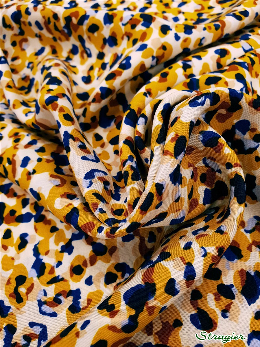 Javanaise Viscose - Leo Tuly - Moutarde-Cobalt 