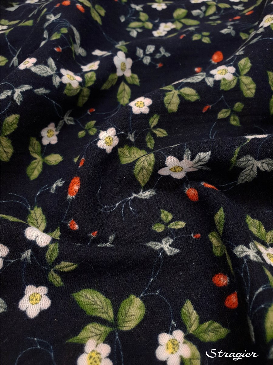 Double Gaze de Coton - Fraise des bois - Marine 