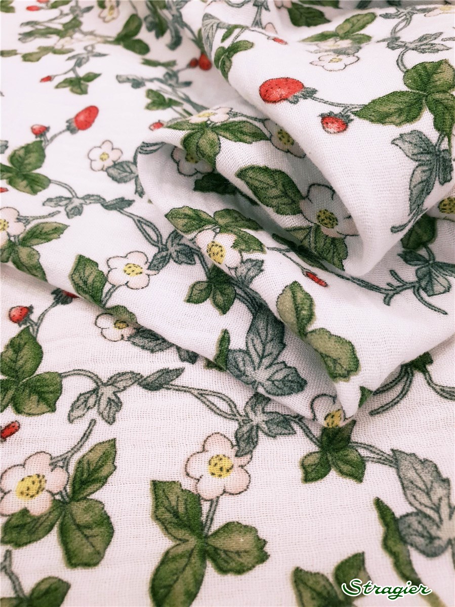 Double Gaze de Coton - Fraise des bois - Porcelaine