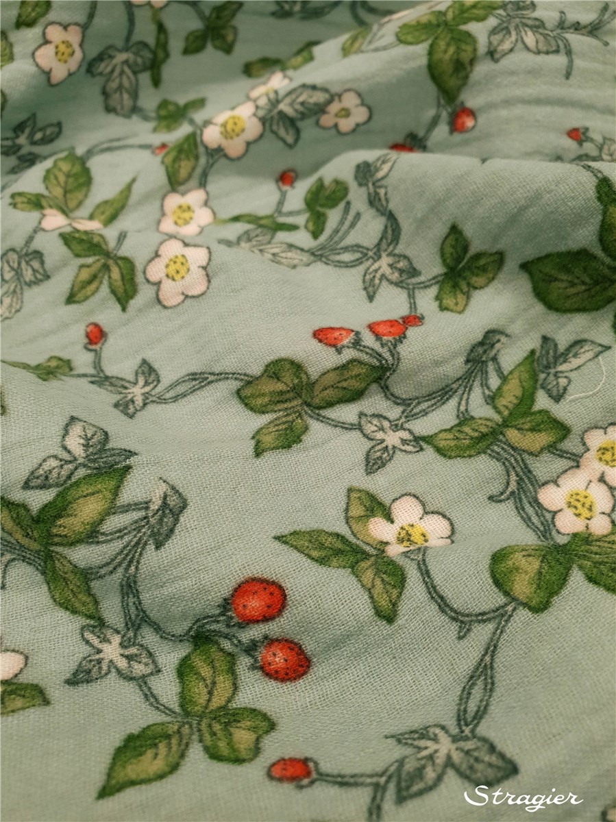 Double Cotton Gauze - Fraise des bois - Vert Menthe