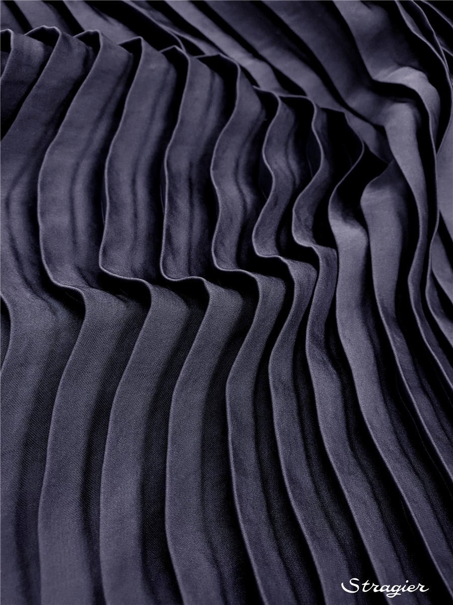 Pleated Panel - washed Satin - uni - Bleu Ardoise - 140 cm