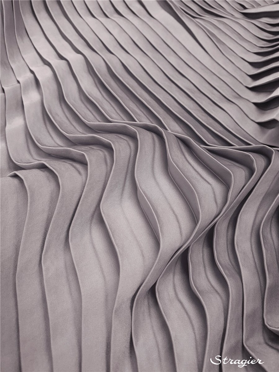 Panneau Plissé - Satin lavé - uni - Gris Perle - 140 cm