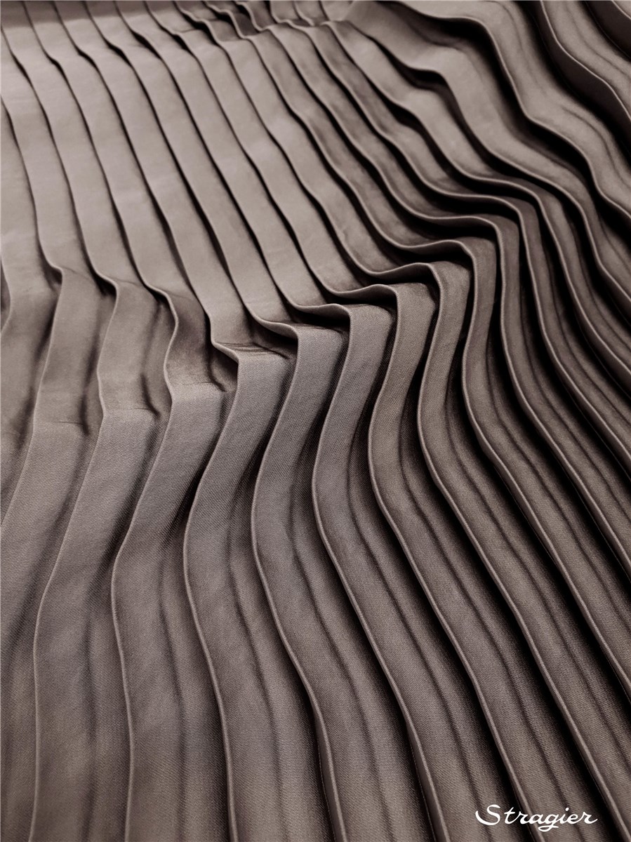 Pleated Panel - washed Satin - uni - Gris Acier - 140 cm