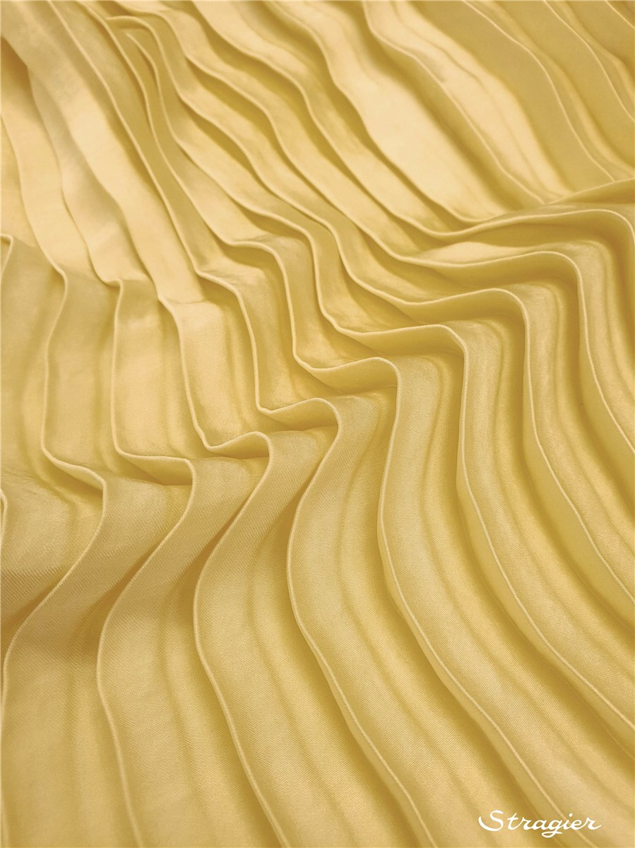 Panneau Plissé - Satin lavé - uni - Jaune pâle - 140 cm