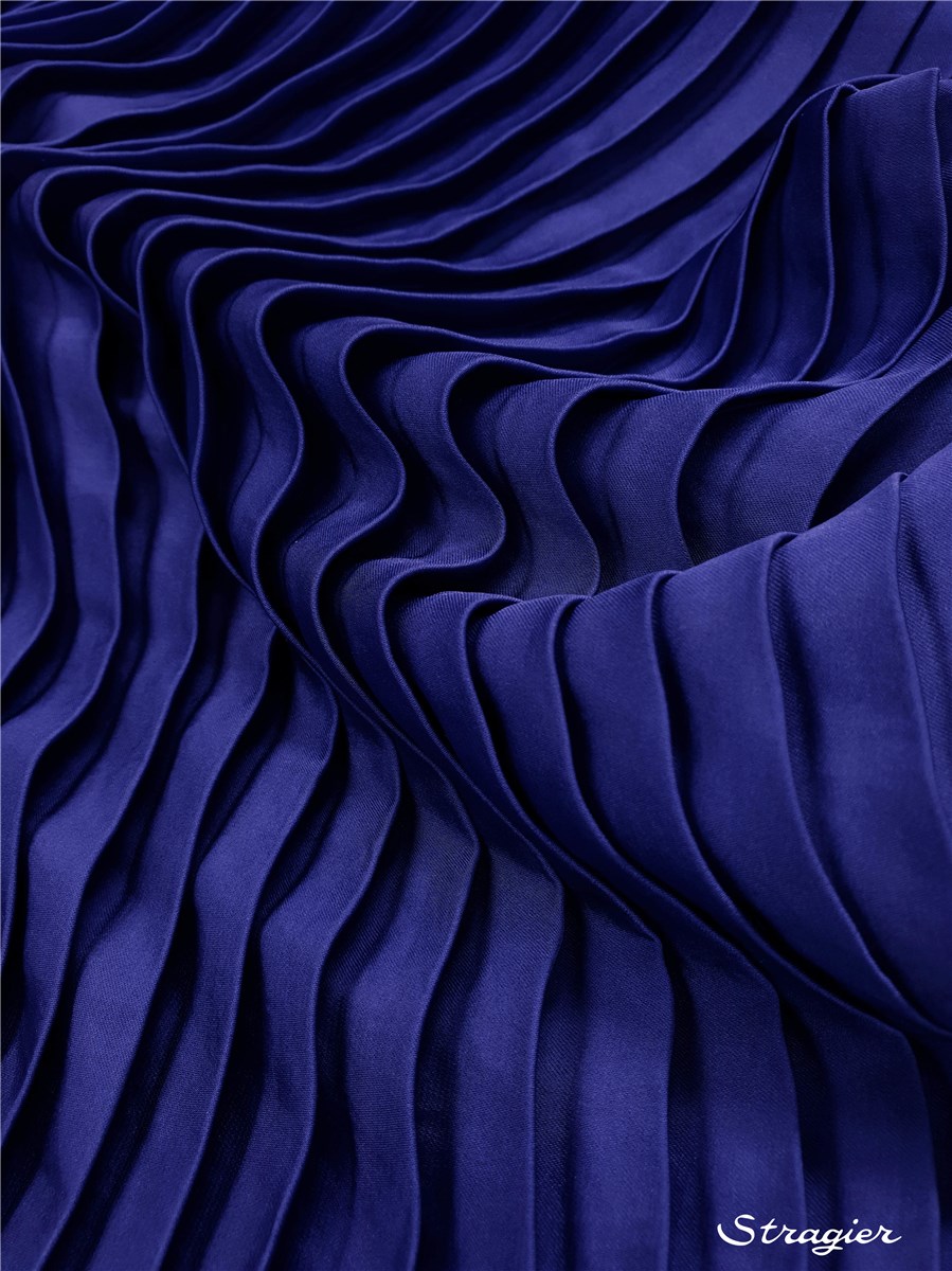Panneau Plissé - Satin lavé - uni - Bleu Saphir - 140 cm