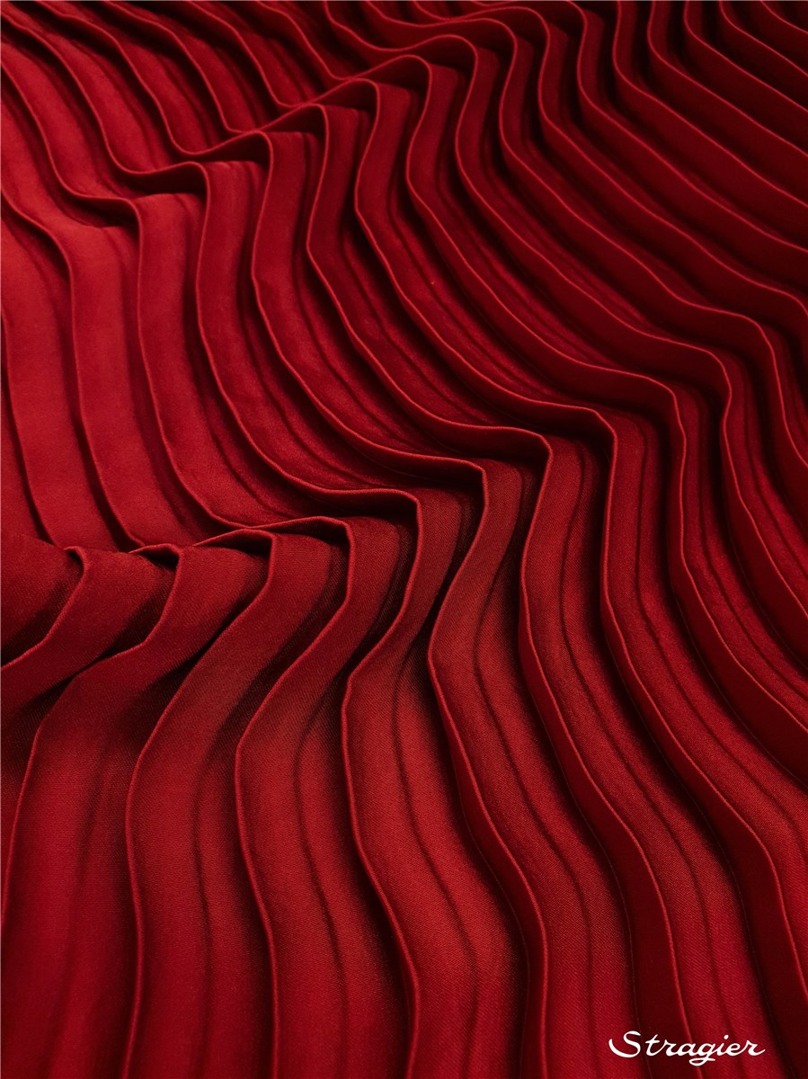 Panneau Plissé - Satin lavé - uni - Rouge Rubis - 140 cm