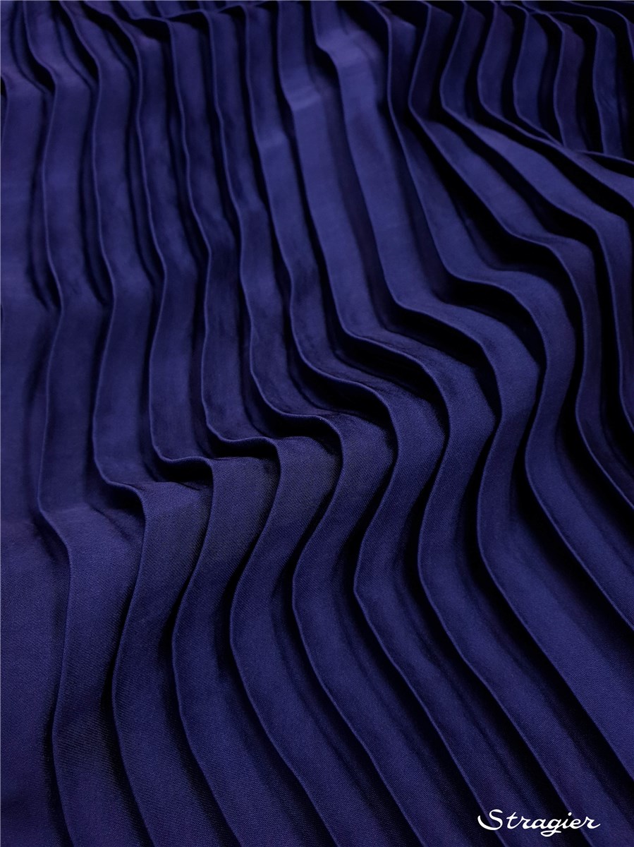 Panneau Plissé - Satin lavé - uni - Classic Blue - 140 cm