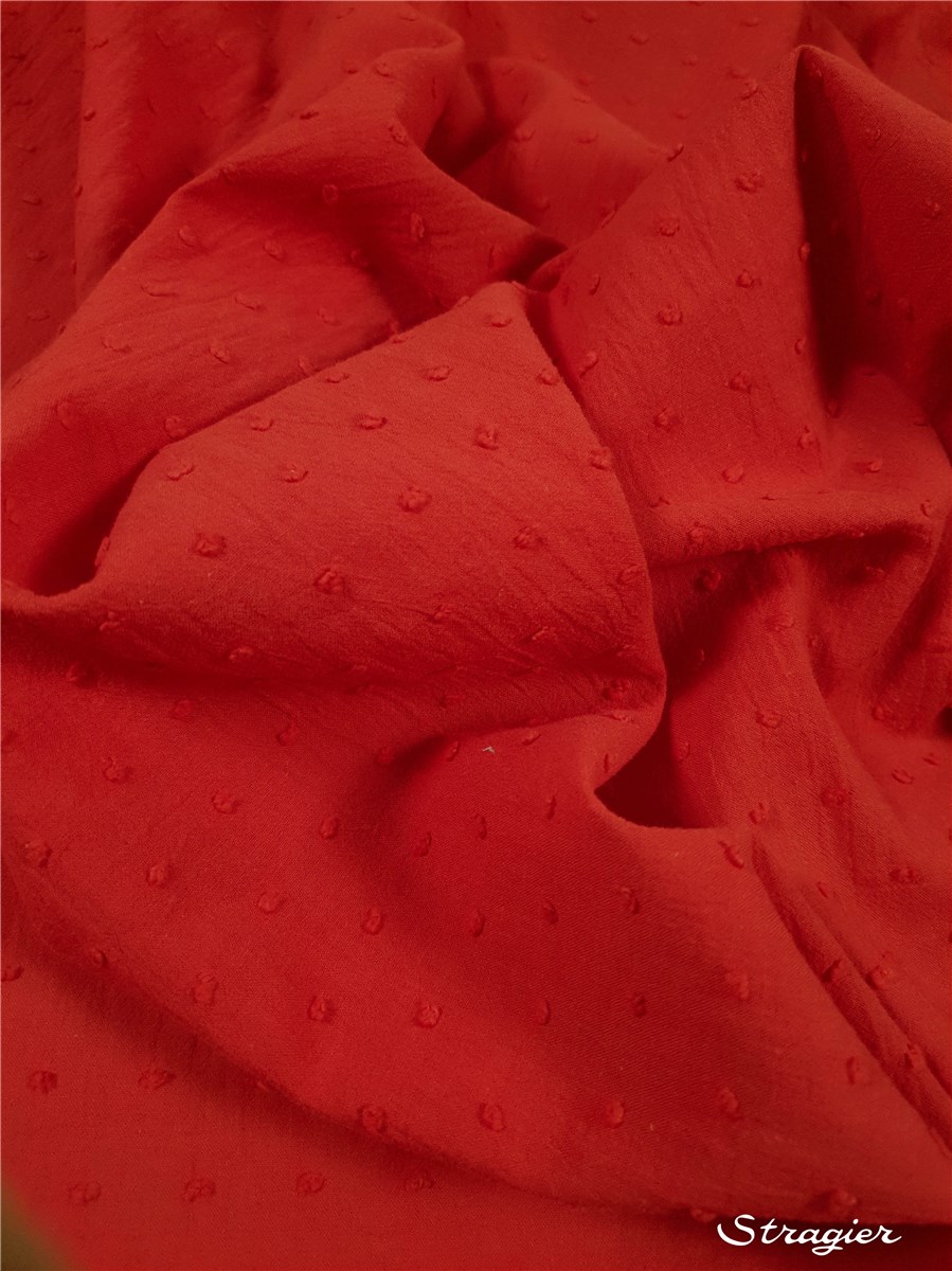 Batiste de Coton Plumetis - uni - Rouge