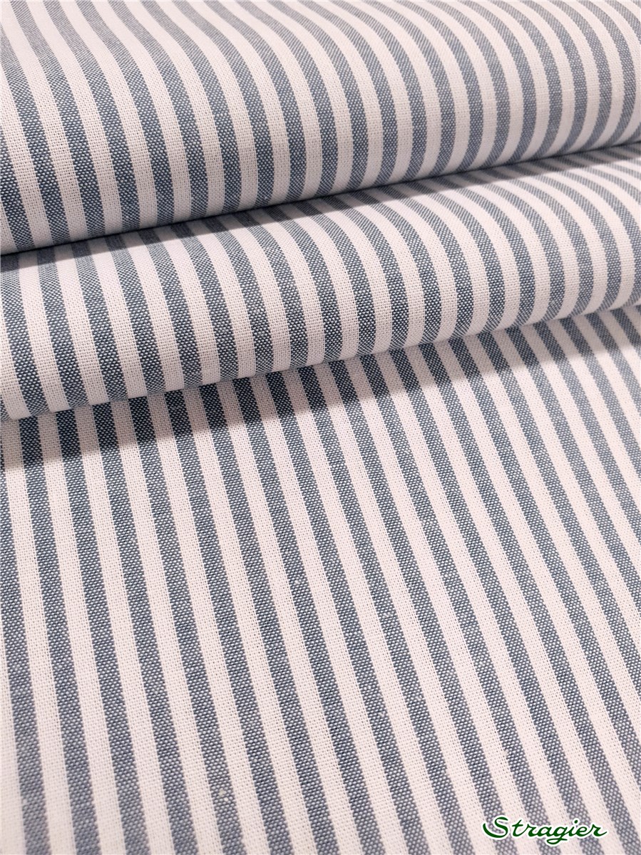 Popeline Pur Coton - Soft - Rayures-2,5mm - Jeans-Blanc 