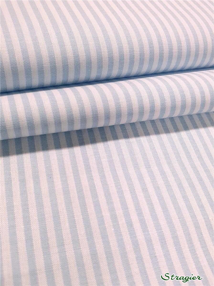 Popeline Pur Coton - Soft - Rayures-2,5mm - Ciel-Blanc