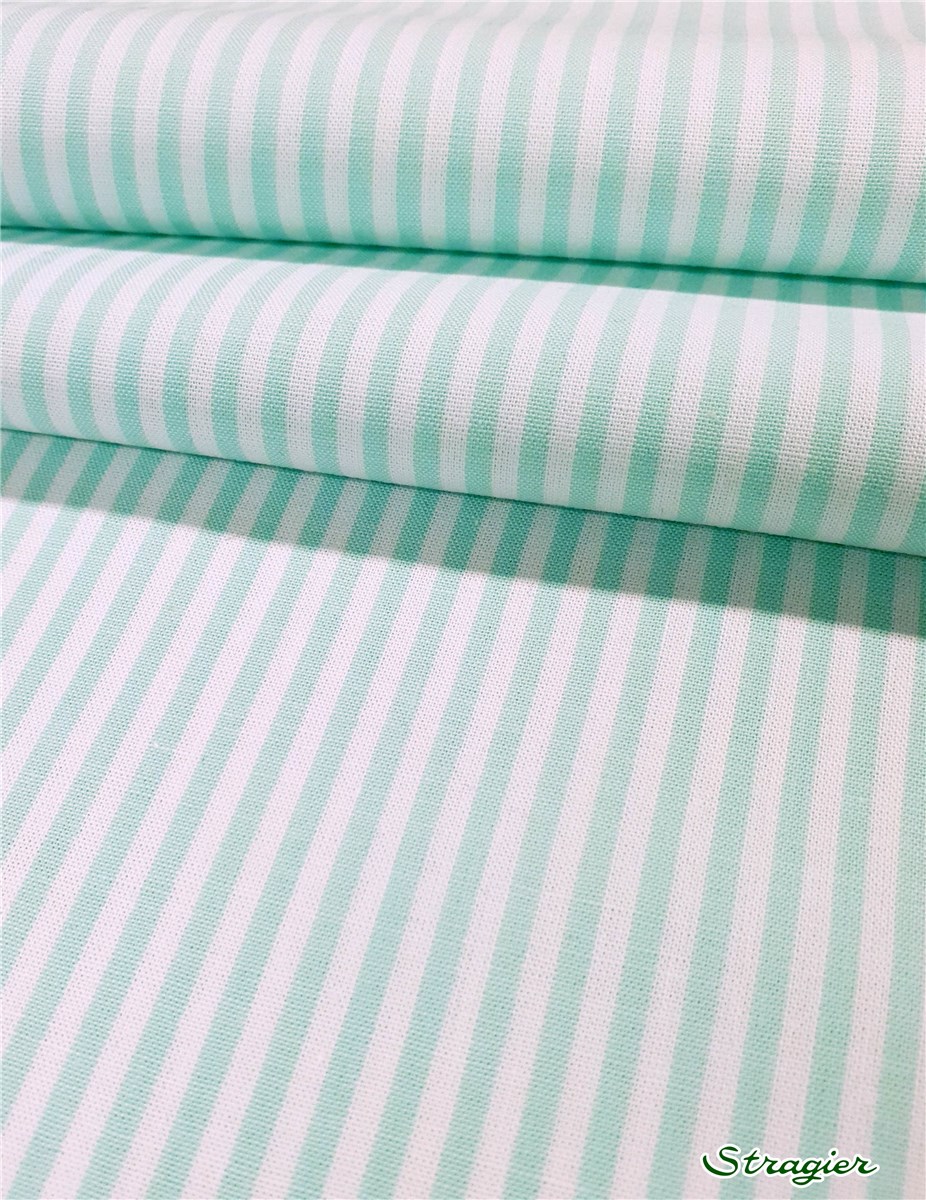 Popeline Pur Coton - Soft - Rayures-2,5mm - Menthe-Blanc