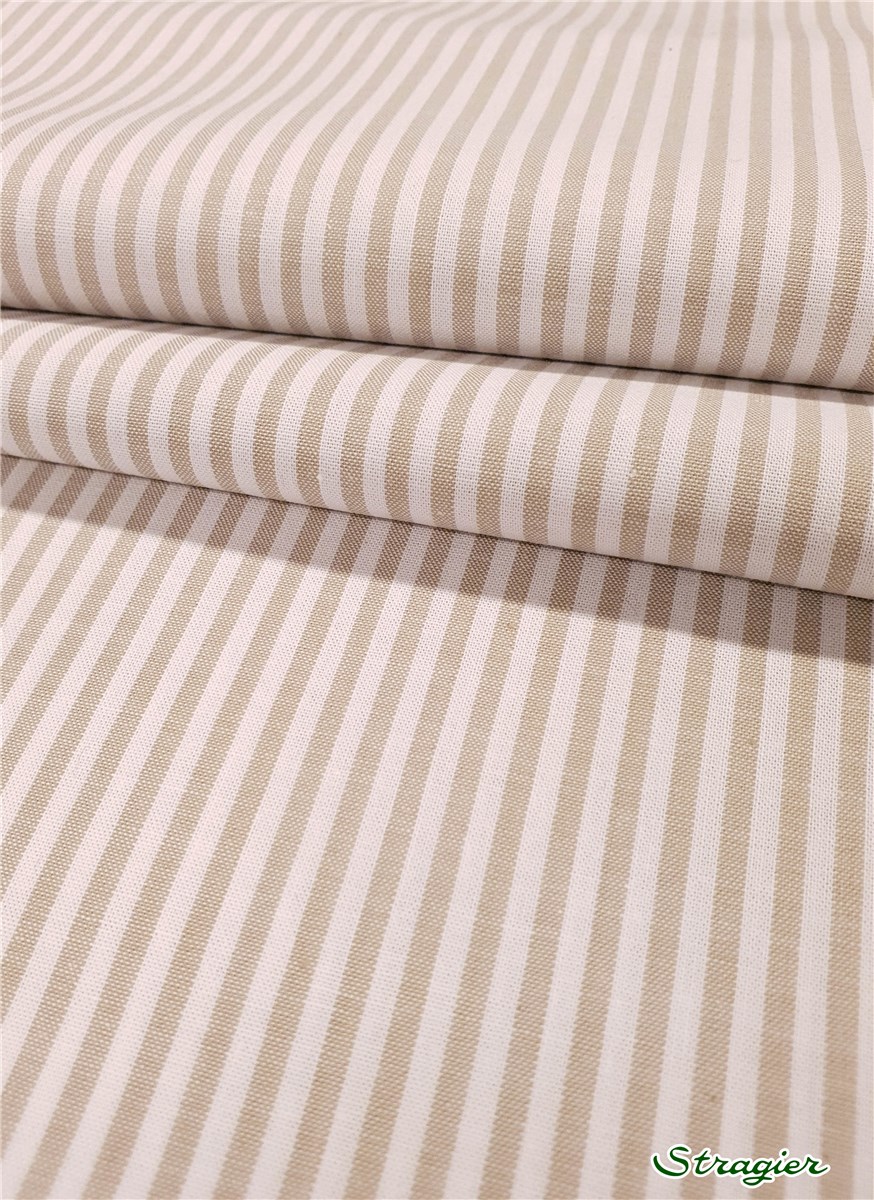 Popeline Pur Coton - Soft - Rayures-2,5mm - Beige-Blanc