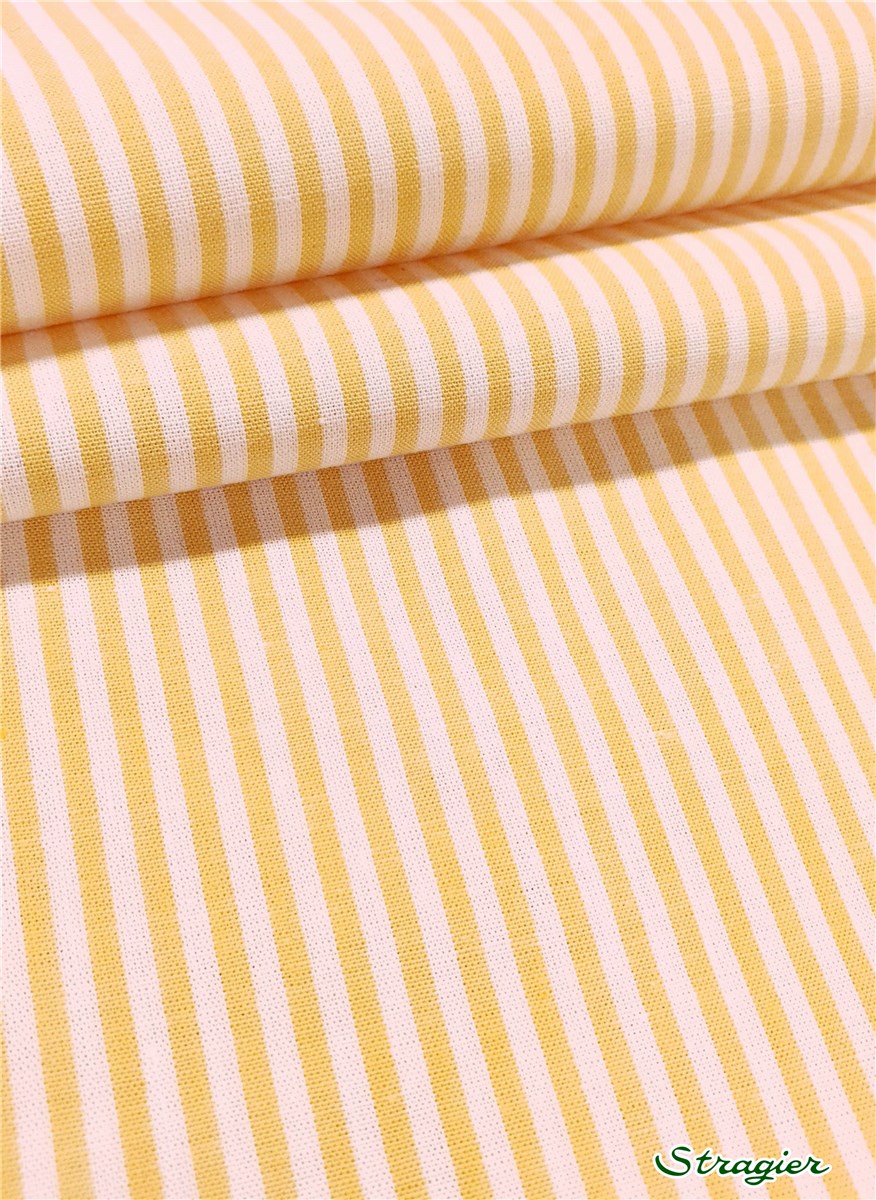 Popeline Pur Coton - Soft - Rayures-2,5mm - Jaune Soleil-Blanc