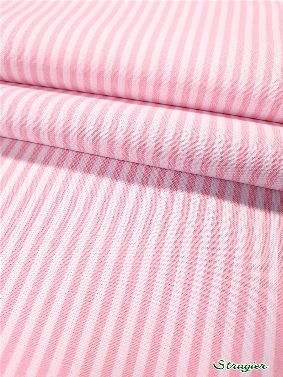 Popeline Pur Coton - Soft - Rayures-2,5mm - Rose-Blanc