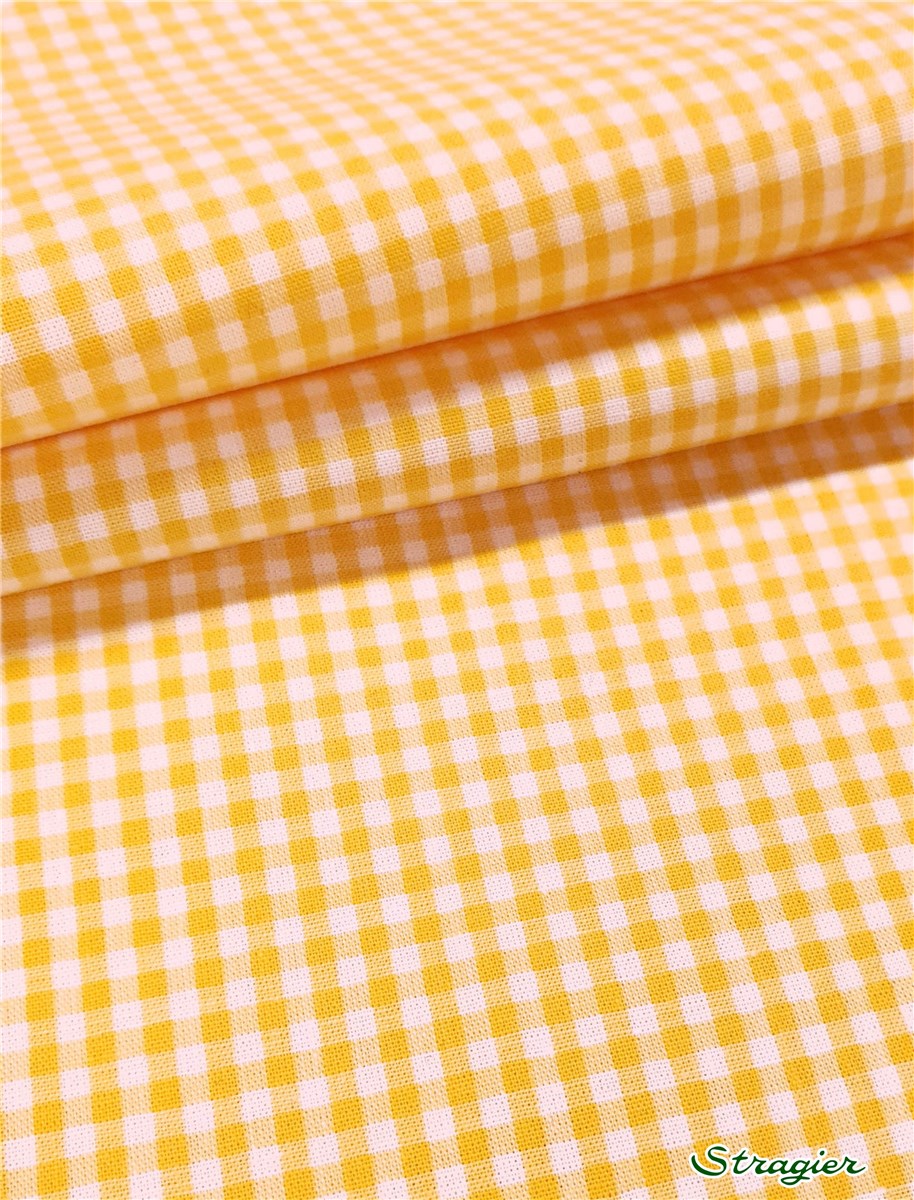 Popeline Pur Coton - Soft - Vichy-2,5mm - Jaune Soleil-Blanc